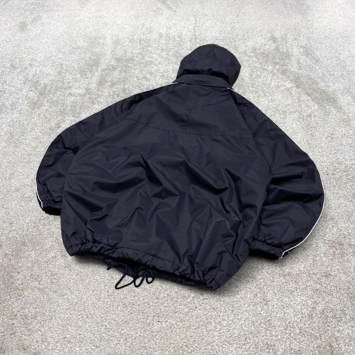 Navy Kappa technical jacket Large men's y2k 00s style fleece lined hooded coat embroidered detail