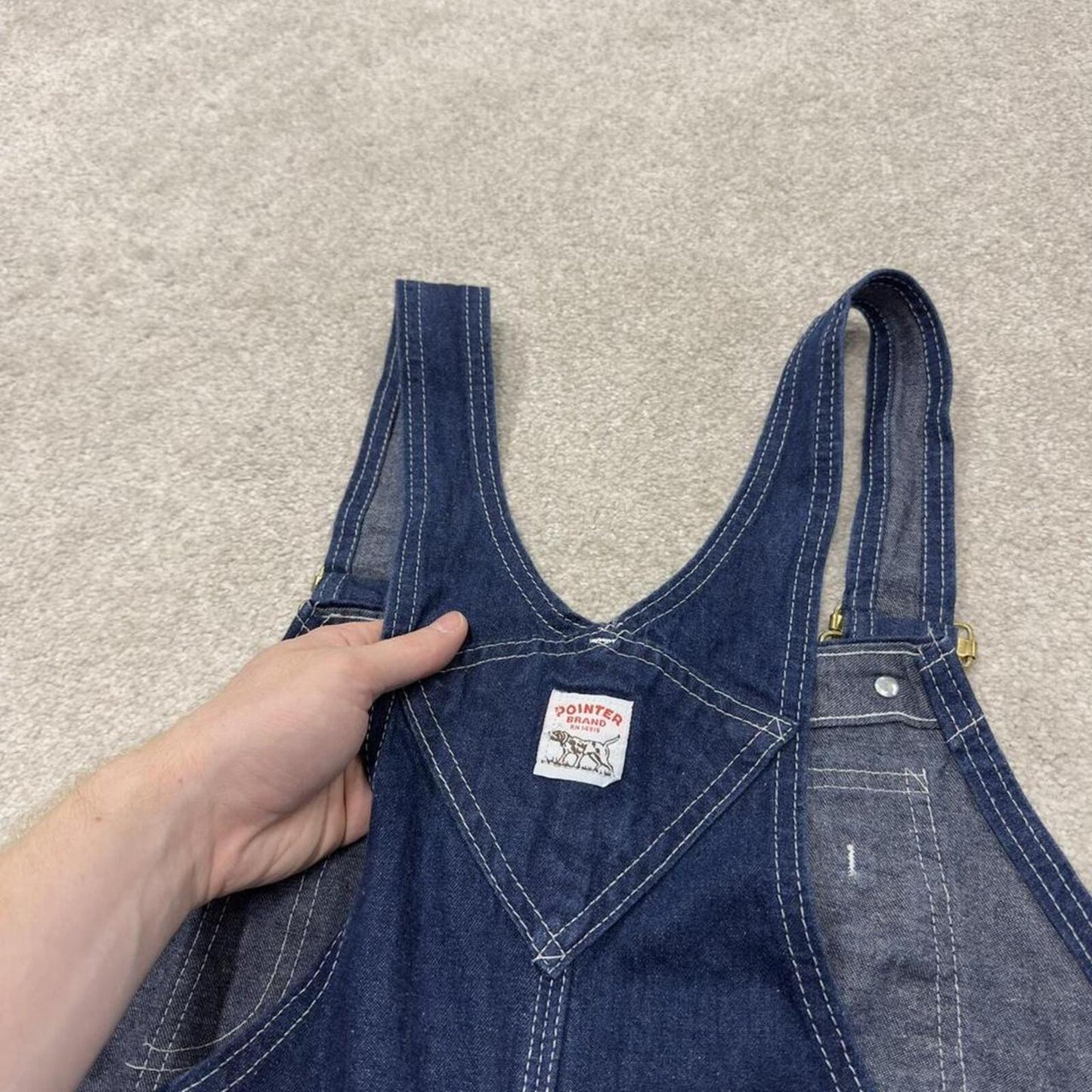 Vintage y2k denim dungarees loose leg blue Pointer workwear bib & brace overalls utility