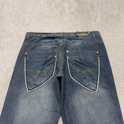 Y2K embroidered jeans Indigo-30 blue Loose denim 00s style pants