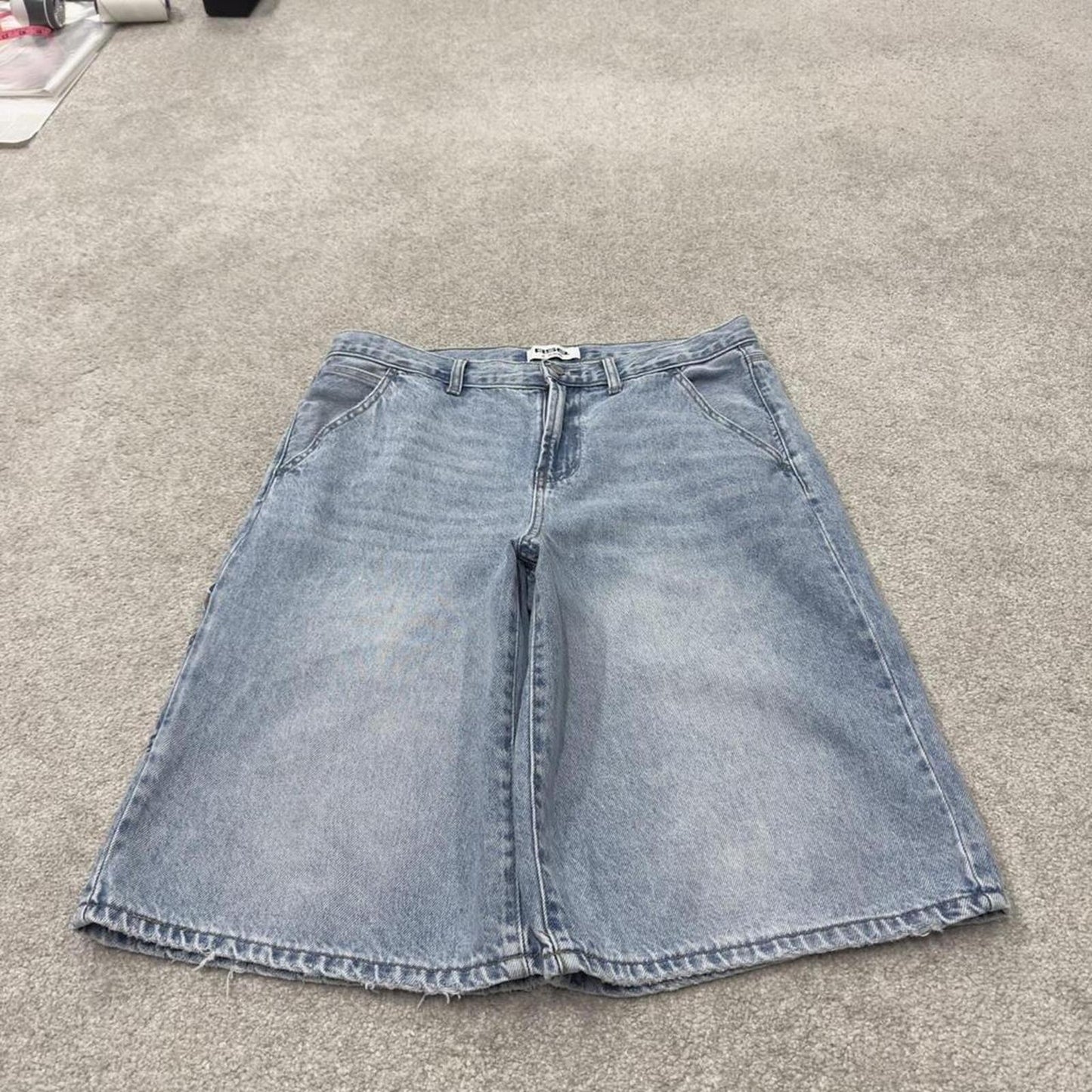 Denim carpenter shorts cargo loose long blue RSQ low rise skater style surf jorts