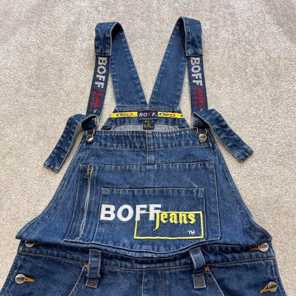 Embroidered BOFF jeans dungarees W34 90s y2k hip hop skater style denim overall shorts