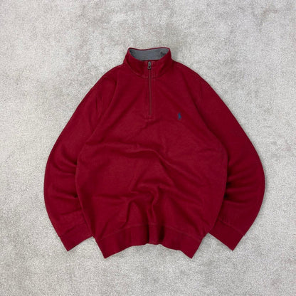 Red Ralph Lauren 1/4 Zip jumper M quarter zip up pull over embroidered preppy style casual Polo wear