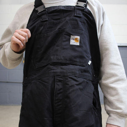 Black Carhartt FR dungarees W36L30 mens quilt lined canvas overalls utility worker