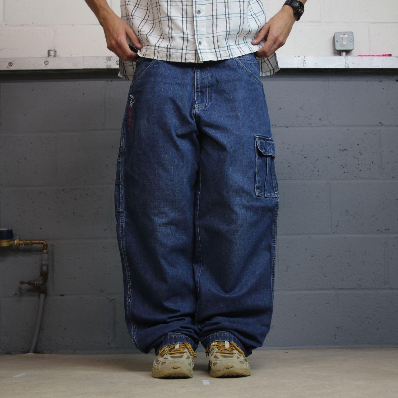 Y2K FUBU baggy carpenter jeans embroidered blue denim Loose wide leg skater surf style cargo jeans