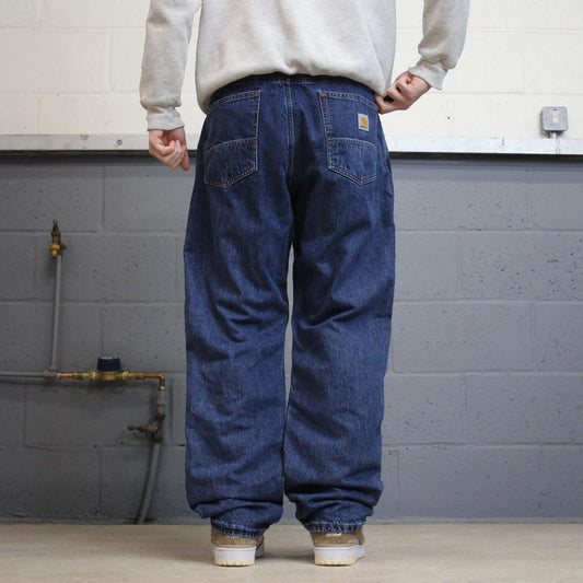 Y2K vintage Carhartt denim jeans blue Loose flannel lined denim skate style workwear pants