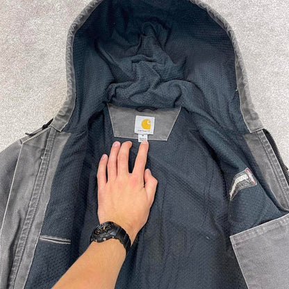 Grey Carhartt hooded active jacket Medium technical canvas 90s style skater bomber