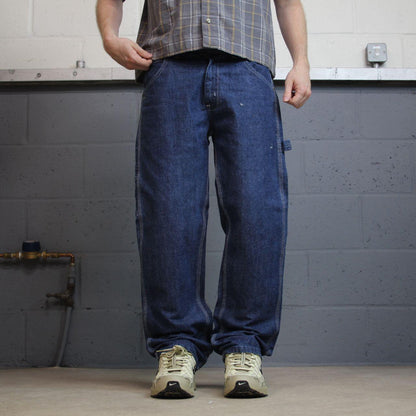 Key Workwear carpenter jeans y2k W34L30 blue Skater style 100% cotton denim cargos