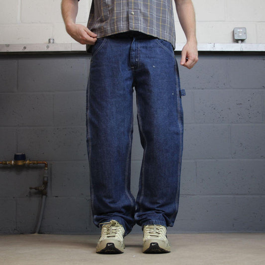 Key Workwear carpenter jeans y2k W34L30 blue Skater style 100% cotton denim cargos