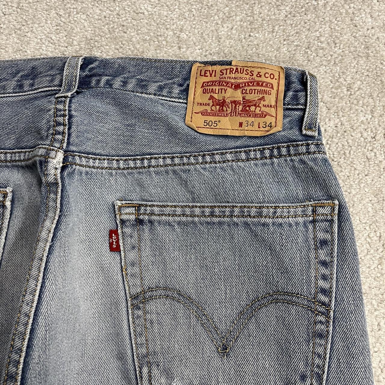 Y2K levi’s 505 jeans W34L34 straight leg washed blue Straight fit 5 pocket pants red tab logo