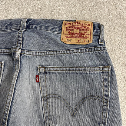Y2K levi’s 505 jeans W34L34 straight leg washed blue Straight fit 5 pocket pants red tab logo