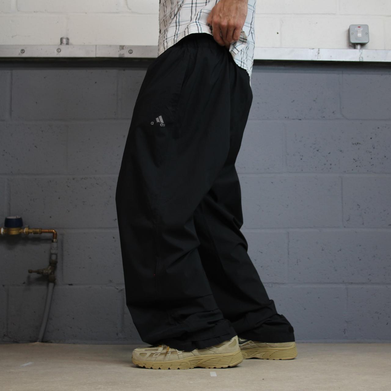 Y2K Adidas baggy waterproof tracksuit bottoms black wide leg Loose unlined rain trousers