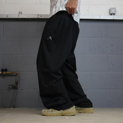 Y2K Adidas baggy waterproof tracksuit bottoms black wide leg Loose unlined rain trousers
