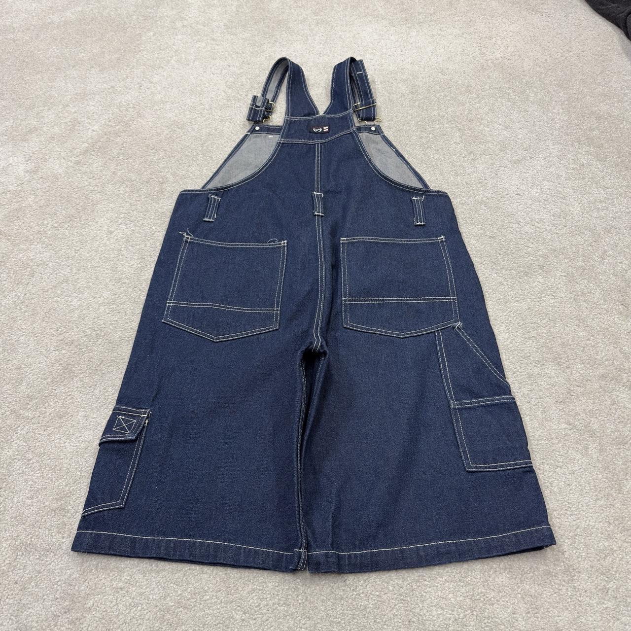Vintage baggy denim dungaree shorts 00s blue Phat farm detailing and adjustable straps
