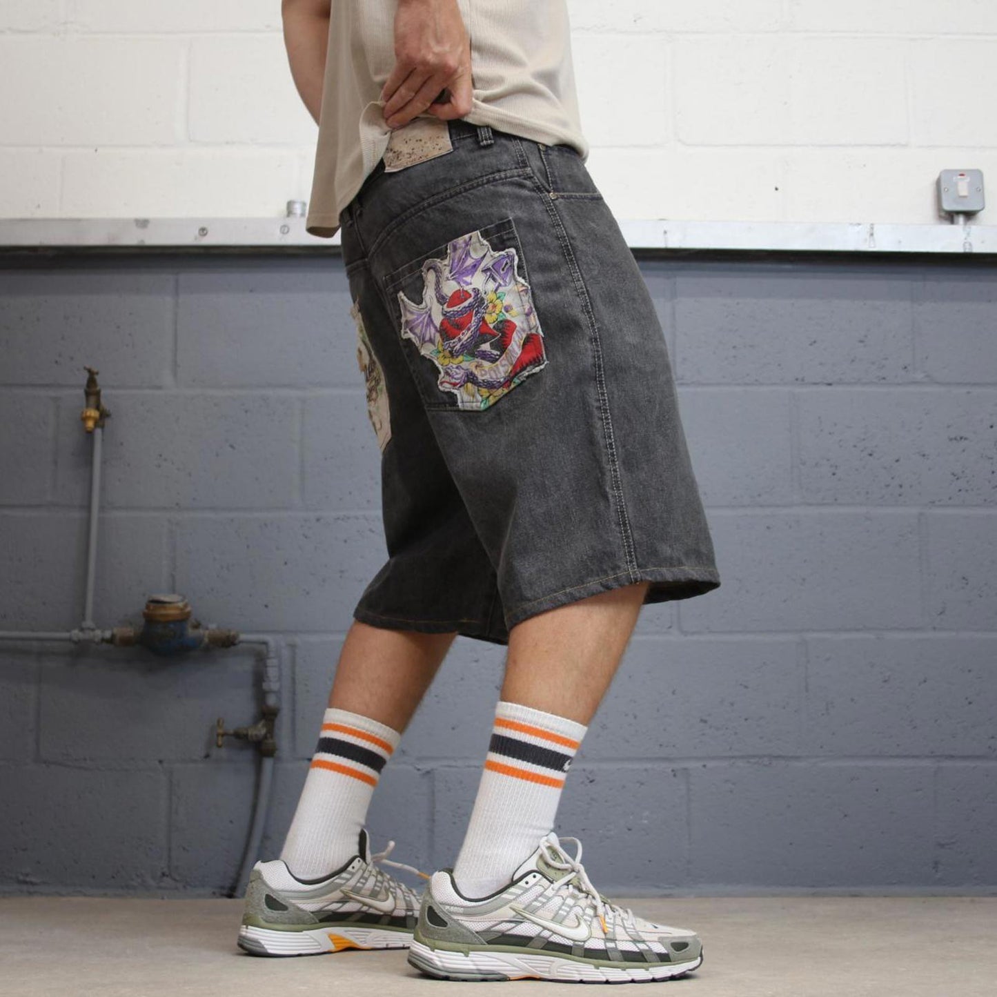 Grey Raw Blue Denim Jorts W36