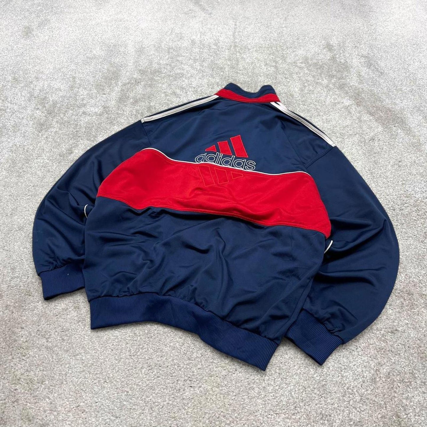 Y2k 00s Adidas track jacket y2k style XL men's blue full zip track suit top embroidered technical