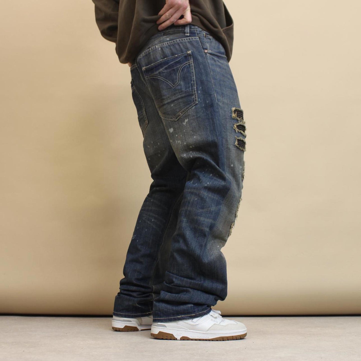 Blue Sean John jeans W38 loose denim y2k hip hop distressed chain design