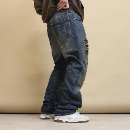 Blue Sean John jeans W38 loose denim y2k hip hop distressed chain design
