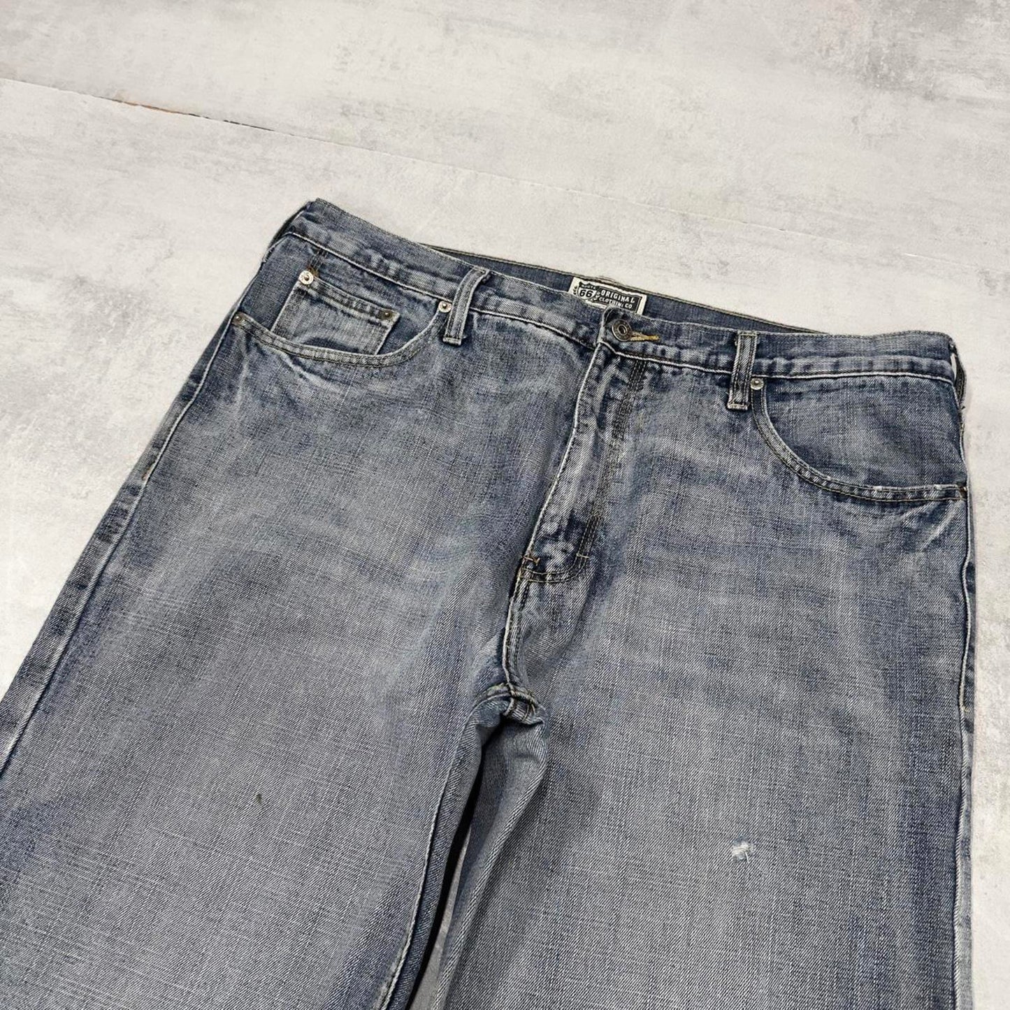 Blue Route 66 baggy skate jeans W38L30 loose denim embroidered y2k style pants big stitch design