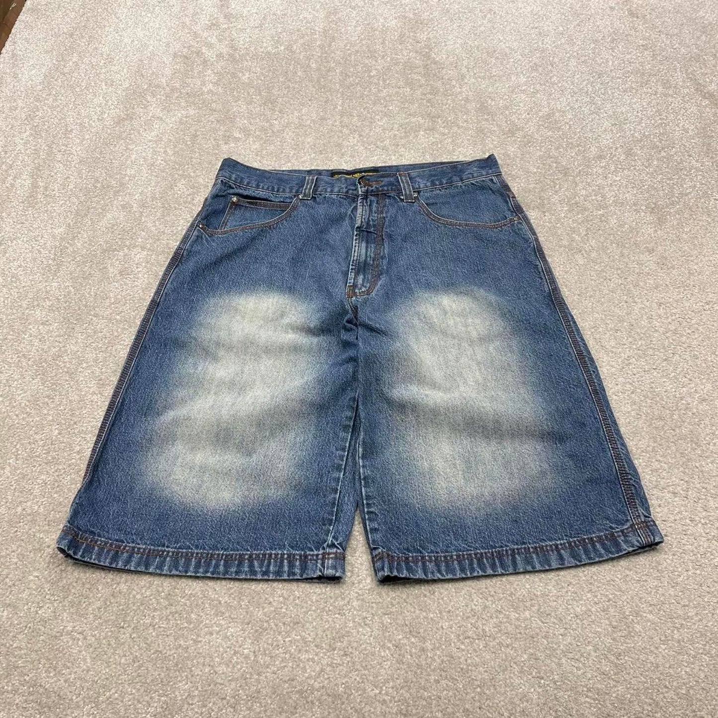 Y2k long baggy denim shorts skater style blue Jordan Craig wide leg summer festival jorts