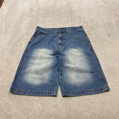 Y2k long baggy denim shorts skater style blue Jordan Craig wide leg summer festival jorts