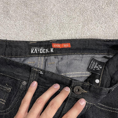 Y2K black baggy jeans wide leg Kayden. K Loose fit skater surf style jeans