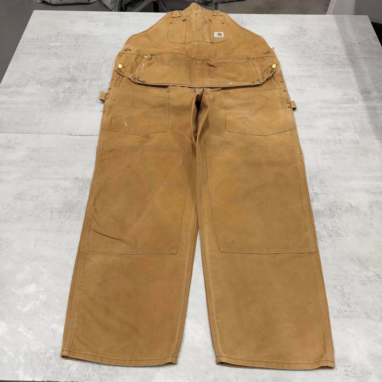 Vintage Carhartt dungarees W48L32 mens canvas overalls tan utility worker