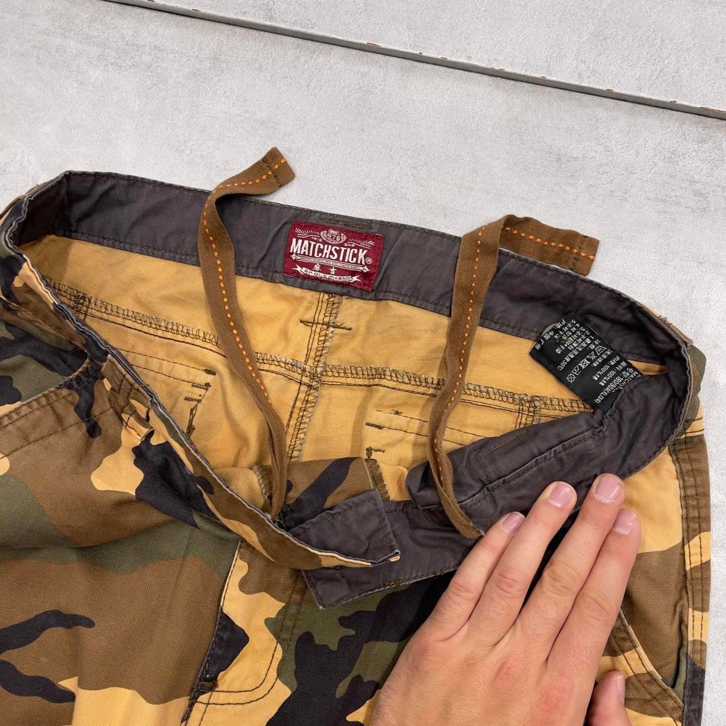 Camo Matchstick cargo pants W35L31 Khaki brown desert forest camouflage y2k style carpenter trousers