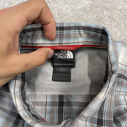 North face checkered short sleeve shirt blue grey TNF surf style check shirt style summer festival