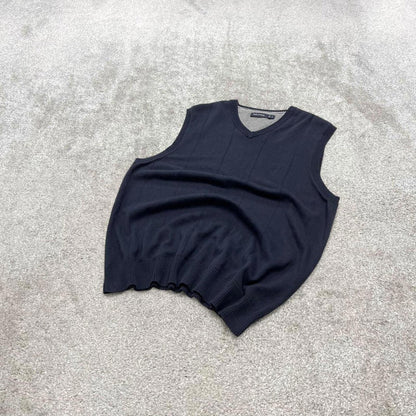 Y2k Nautica knit sweater vest XL men's navy knitted grandad V neck pull over y2k 00s style