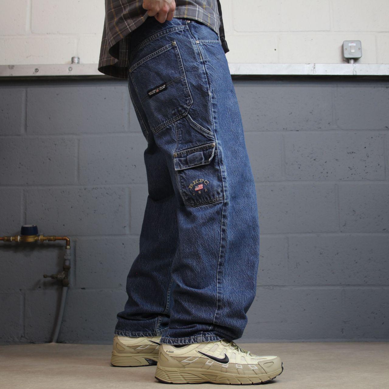 Baggy carpenter jeans y2k embroidered W32L32 blue Beverly Hills Polo Club denim cargo skater jeans