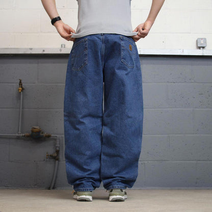 Blue Carhartt jeans W38L30 vintage 90s style skater relaxed fit flannel lined pants
