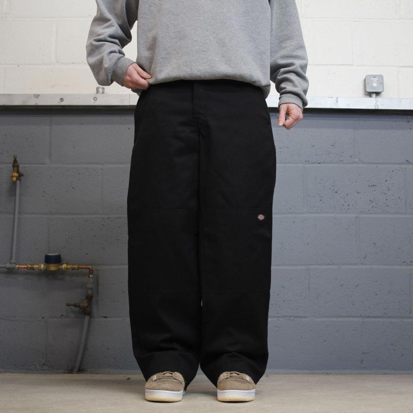 Y2k baggy fit Dickies double knee work pants black Loose leg chino style skate trousers