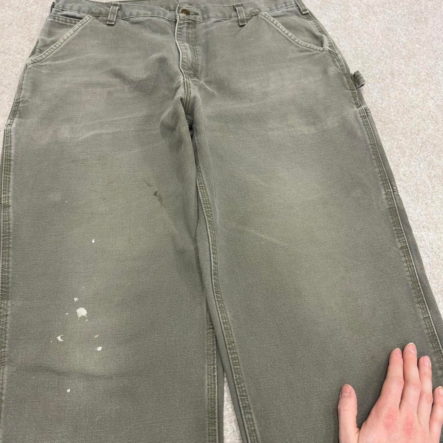 Y2K baggy fit Carhartt carpenter jeans green Loose wide leg canvas skate style workwear cargo pants