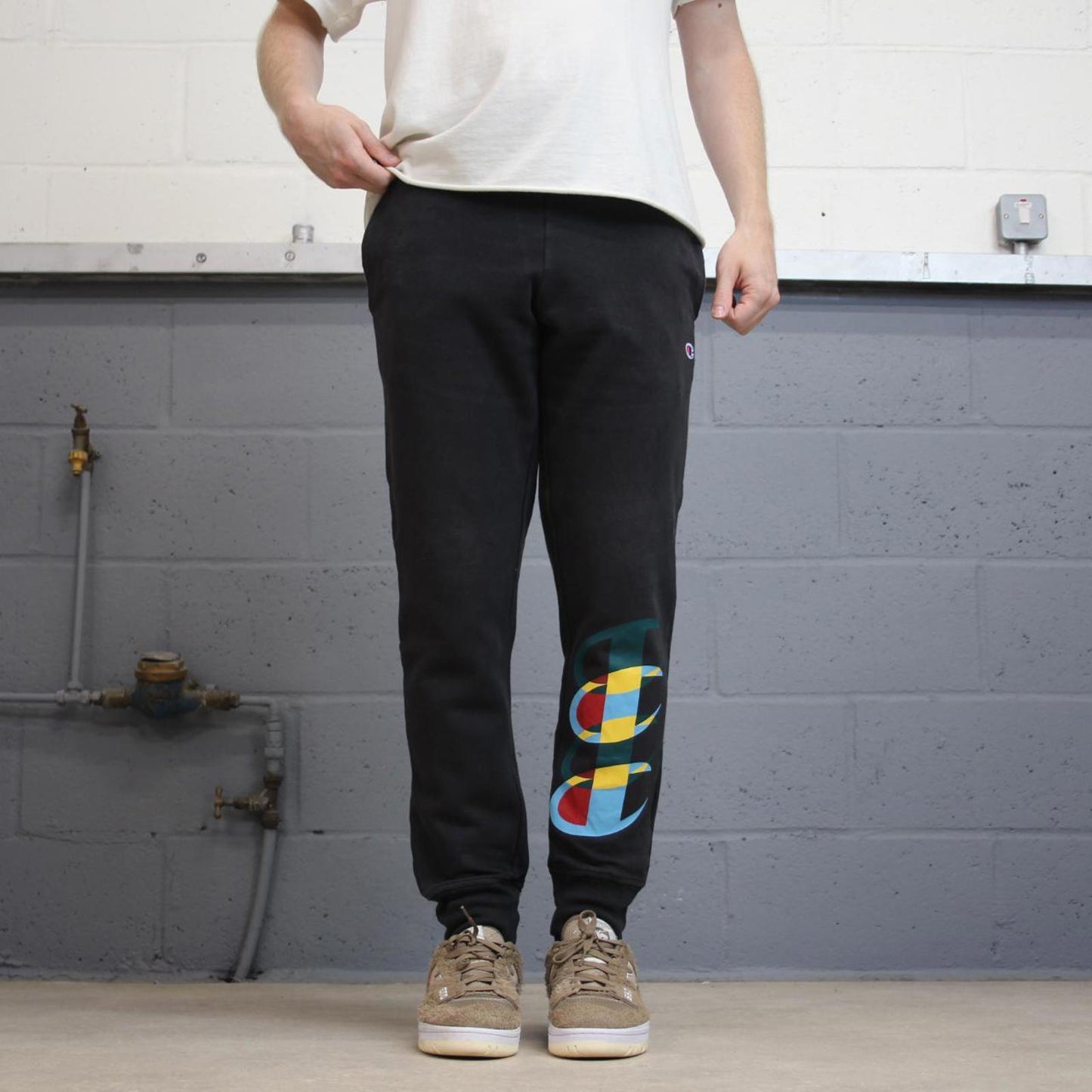 Y2k black Champion joggers S mens comfy sweatpants print logos