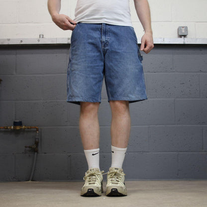 Carhartt carpenter denim shorts y2k faded blue Loose skater style work jorts