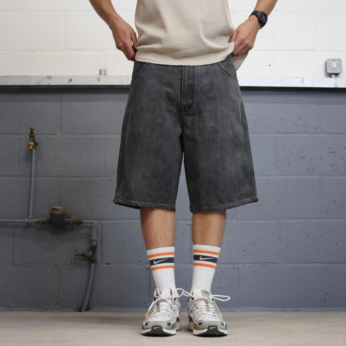 Grey Raw Blue Denim Jorts W36