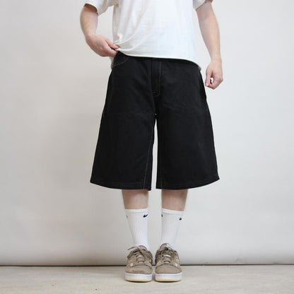 Baggy black Akademiks embroidered jorts W36 wide leg denim embroidered design skater style shorts