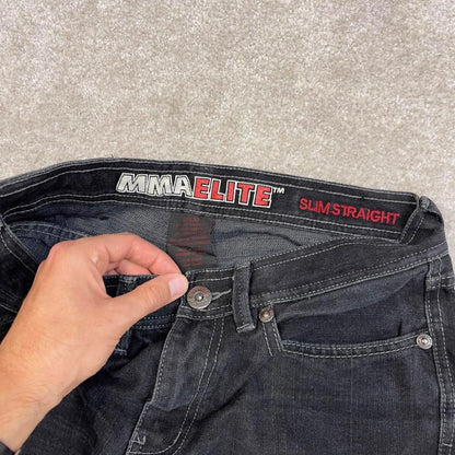 Black MMA Elite jeans W30L30 slim straight y2k 00s style jeans embroidered stitch detail