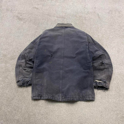 Carhartt chore work jacket navy winter 90s style L loose quilt lined canvas workwear overcoat canvas