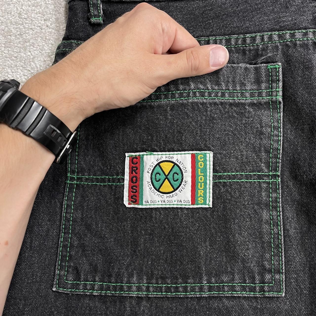 Cross Colours extra baggy jeans W36L34 black tapered barrel fit legs YA DIG vintage Hip Hop pants