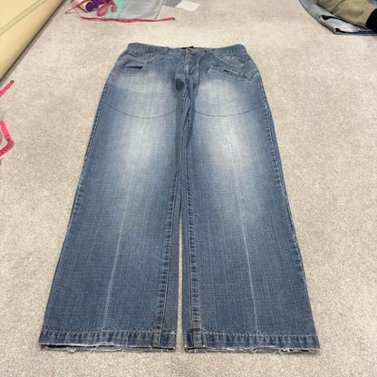 Y2k baggy skate jeans blue denim W36L32 Vintage Don loose 00s style pants embroidered casual autumn