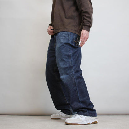 Blue USA Rugby embroidered jeans W38 L30 loose y2k embroidered design hip hop jeans