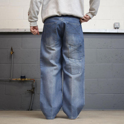 Y2k 00s Reliq jeans blue denim W38L30 loose 00s skate style pants with 3 pocket design casual autumn