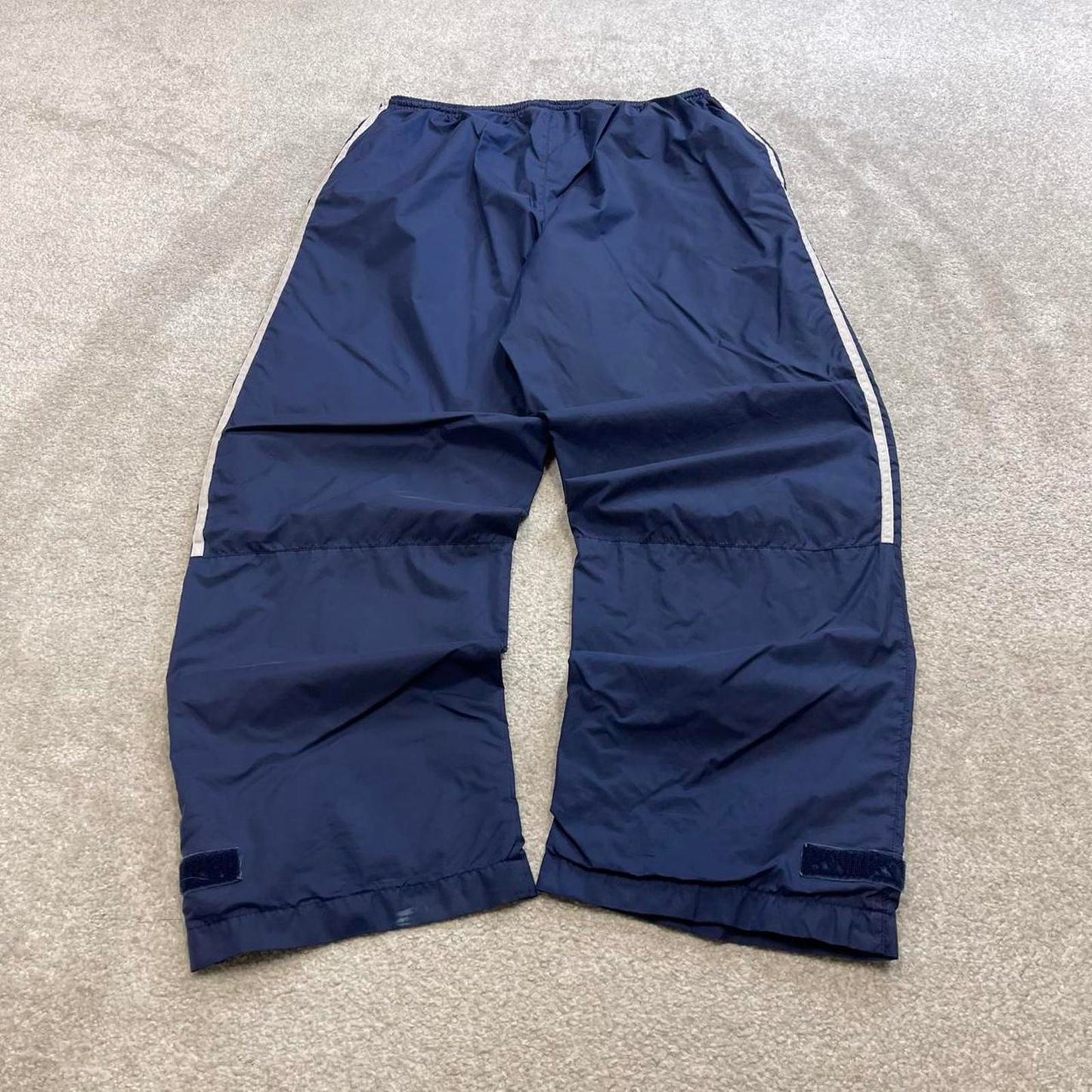 Y2k baggy Adidas trackies Navy Large 00s style joggers adjustable side stripe track pants casual gym