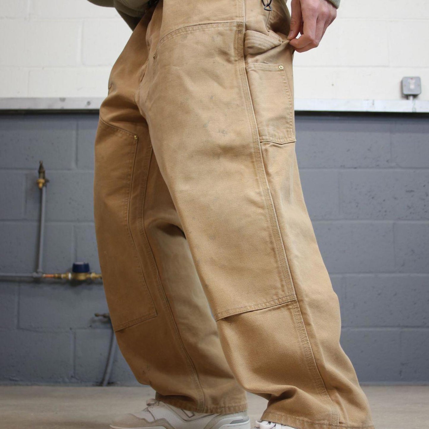 Y2k baggy fit Carhartt double knee work pants brown Loose wide-leg canvas skate trousers