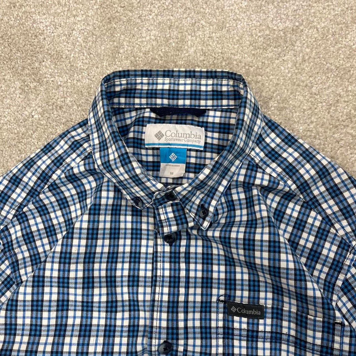 Blue checkered Columbia technical shirt Medium women's long sleeve button up autumn y2k style