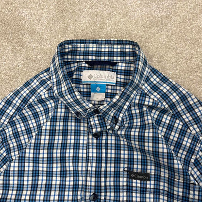 Blue checkered Columbia technical shirt Medium women's long sleeve button up autumn y2k style