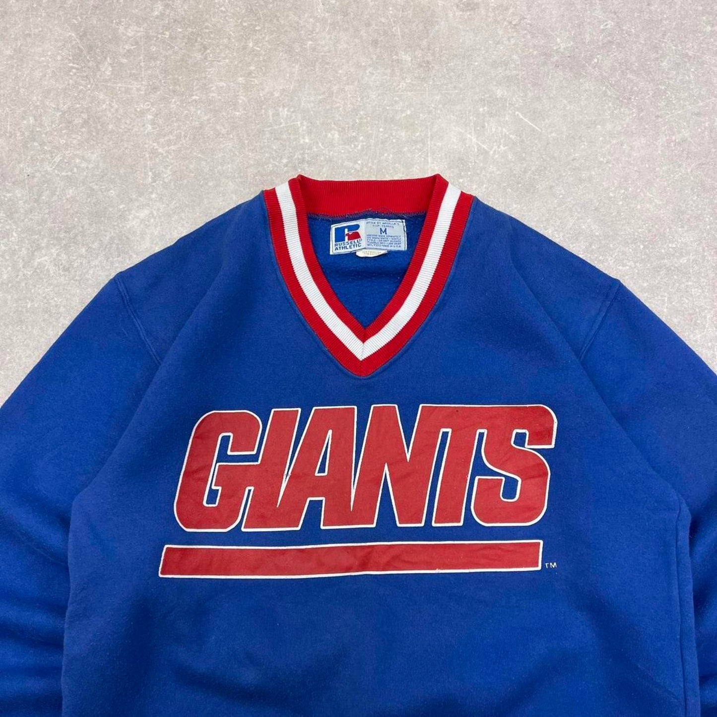 Blue vintage Russell sweatshirt M New York Giants NFL pull over juumber v-neck