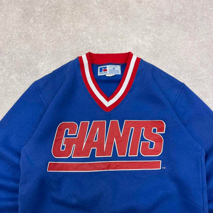 Blue vintage Russell sweatshirt M New York Giants NFL pull over juumber v-neck
