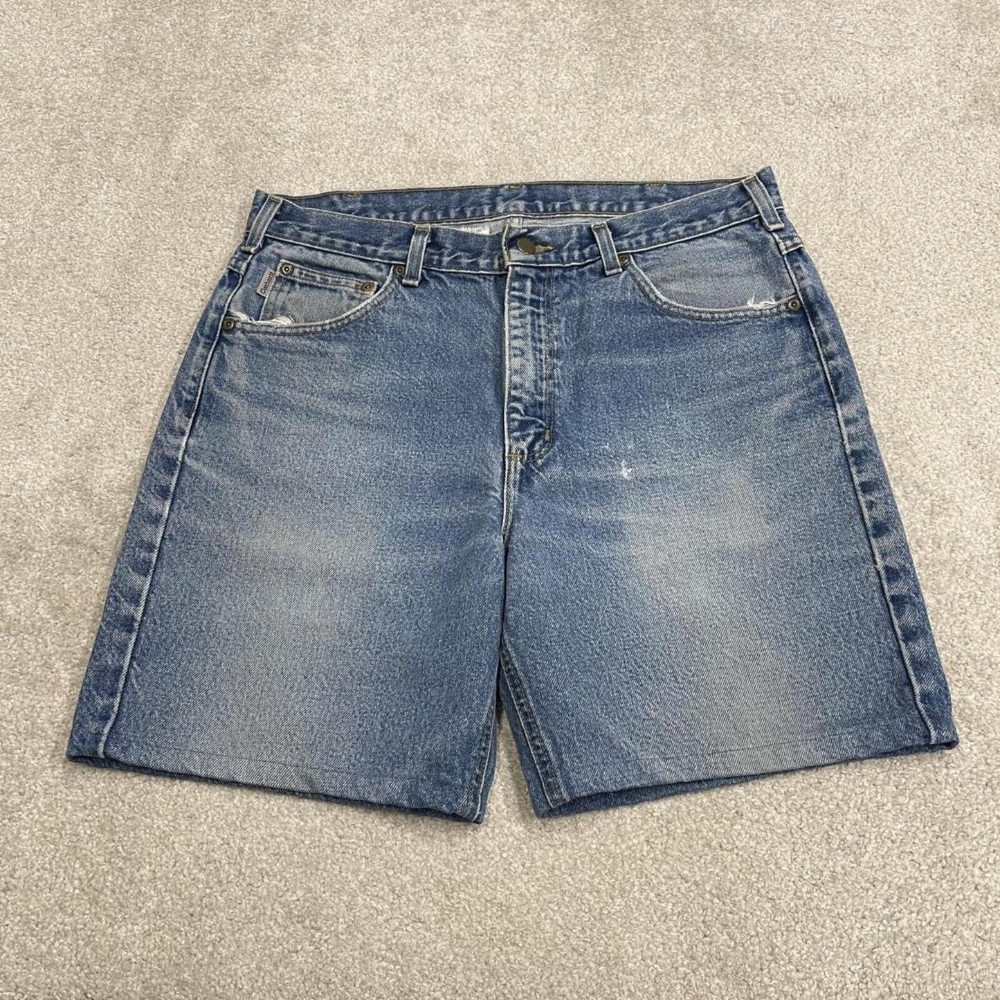 Carhartt denim shorts y2k faded blue Loose skater style work jorts